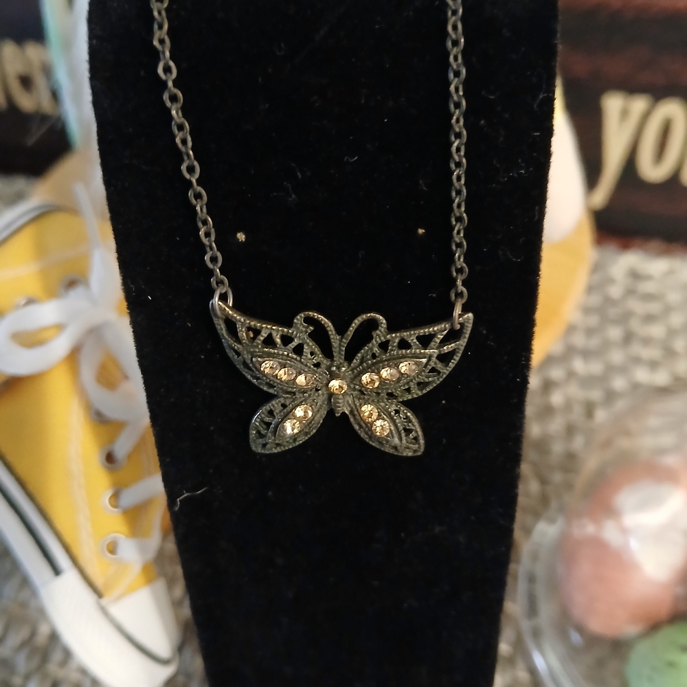 Source Unknown Butterfly Necklace with Gold Accents